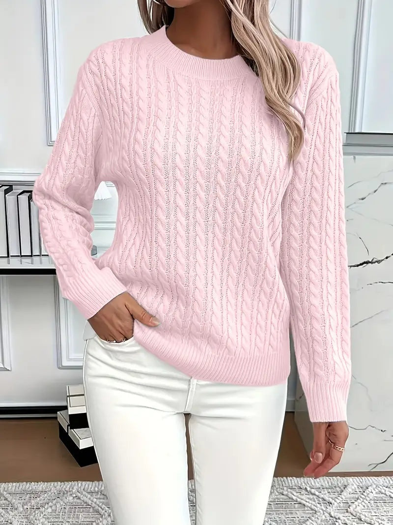 Lola | Suéter Tejido Trenzado Mujer Cuello Redondo Manga Larga