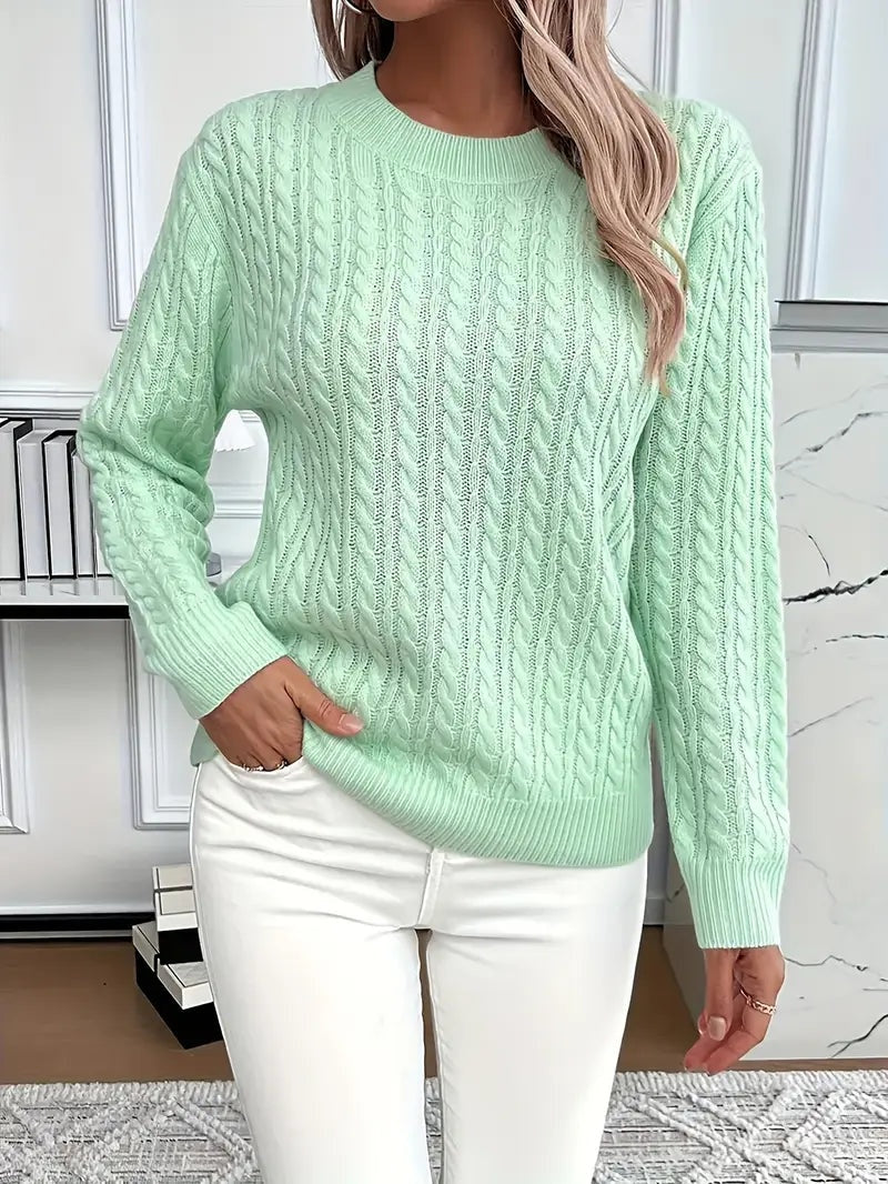 Lola | Suéter Tejido Trenzado Mujer Cuello Redondo Manga Larga