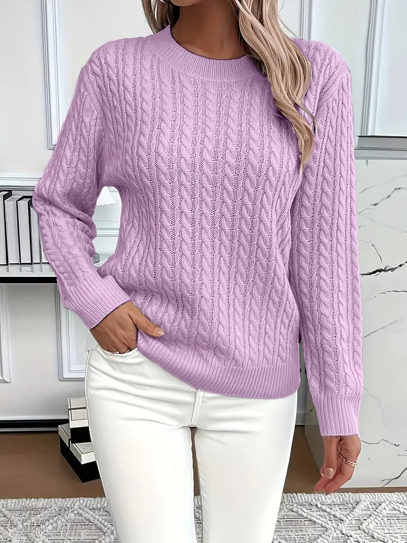 Lola | Suéter Tejido Trenzado Mujer Cuello Redondo Manga Larga