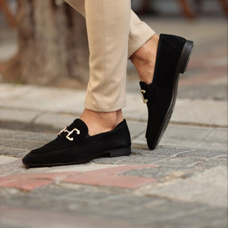 Lucas | Mocasines de Gamuza con Hebilla Dorada Hombre Casual