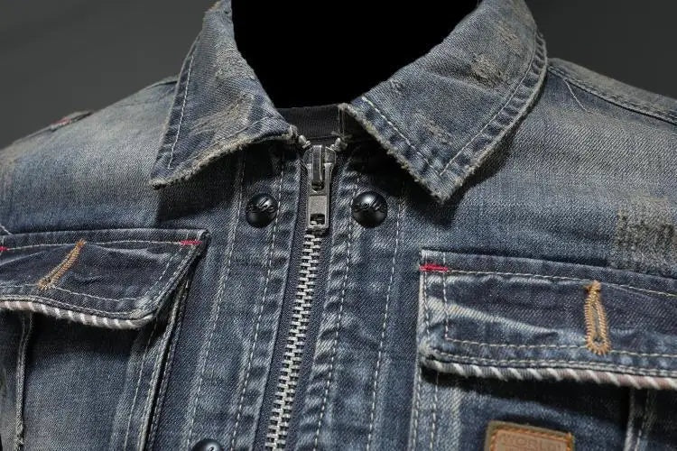 Marcos | Chaqueta de Jean Hombre Vintage Multibolsillos