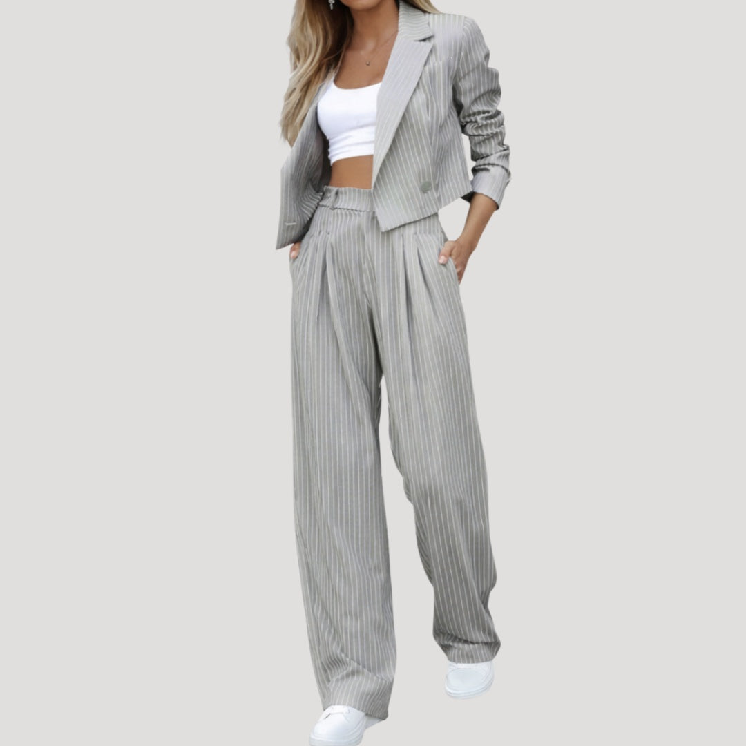 Marisol | Conjunto Sastre de Rayas Blazer y Pantalón Palazzo Mujer