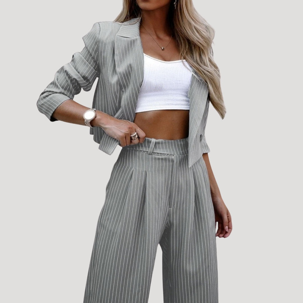 Marisol | Conjunto Sastre de Rayas Blazer y Pantalón Palazzo Mujer