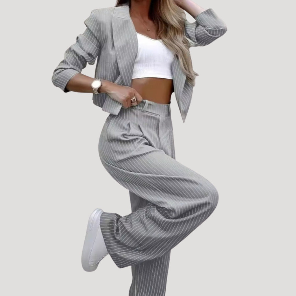 Marisol | Conjunto Sastre de Rayas Blazer y Pantalón Palazzo Mujer