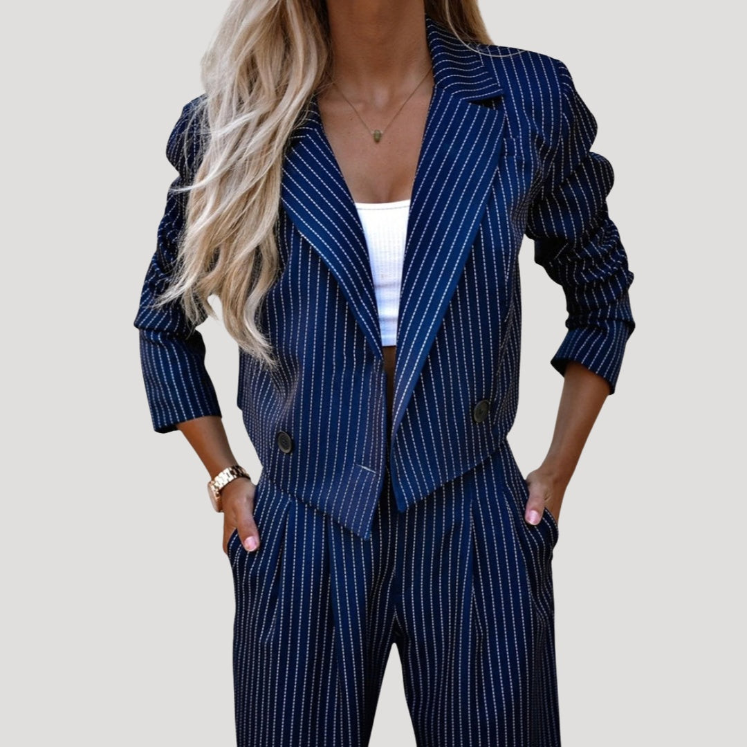 Marisol | Conjunto Sastre de Rayas Blazer y Pantalón Palazzo Mujer