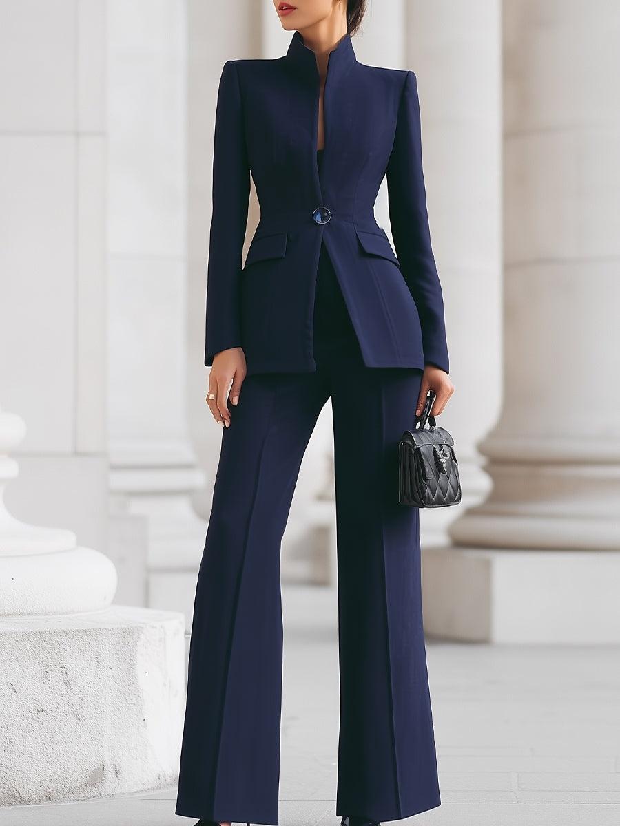 Manuela | Conjunto de Blazer Mujer Cuello Mao Pantalón Campana