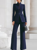Manuela | Conjunto de Blazer Mujer Cuello Mao Pantalón Campana