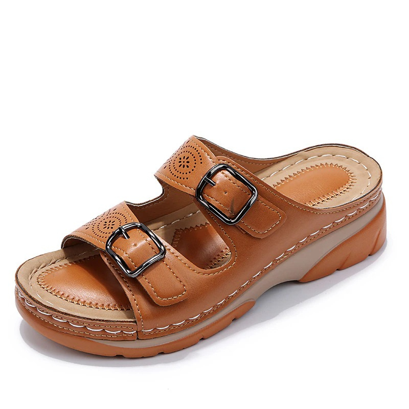 Valeria | Sandalias de Cuña Mujer Hebillas Dobles Punta Abierta