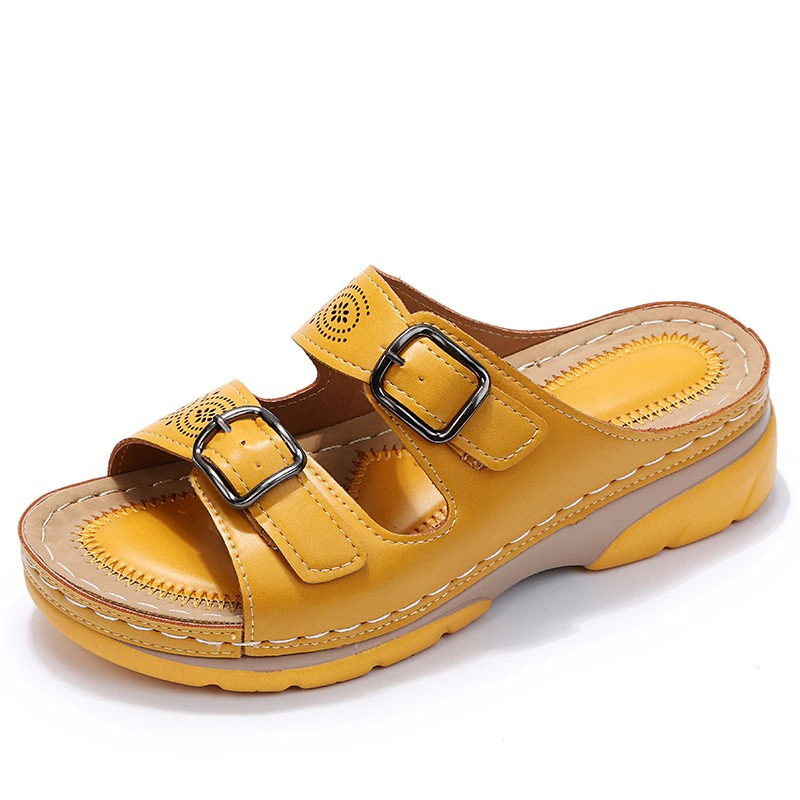 Valeria | Sandalias de Cuña Mujer Hebillas Dobles Punta Abierta