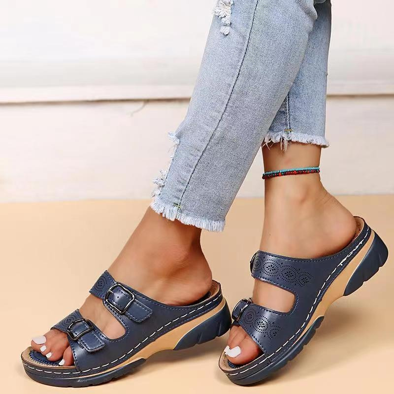 Valeria | Sandalias de Cuña Mujer Hebillas Dobles Punta Abierta