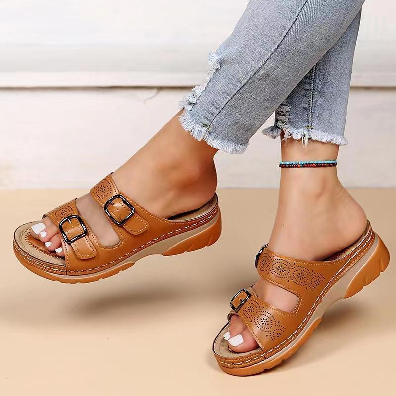 Valeria | Sandalias de Cuña Mujer Hebillas Dobles Punta Abierta