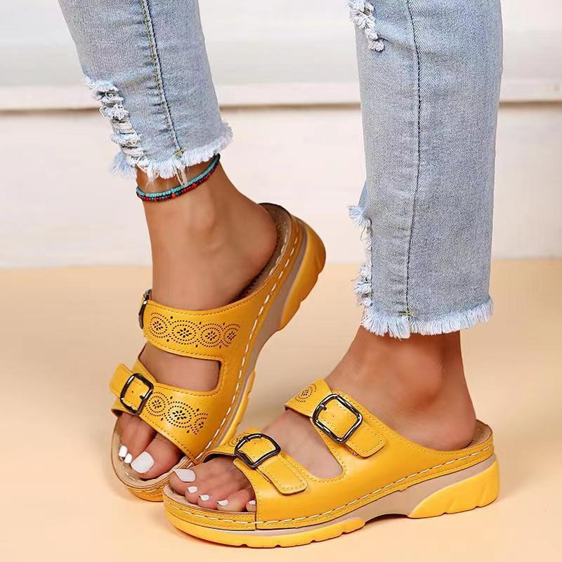 Valeria | Sandalias de Cuña Mujer Hebillas Dobles Punta Abierta