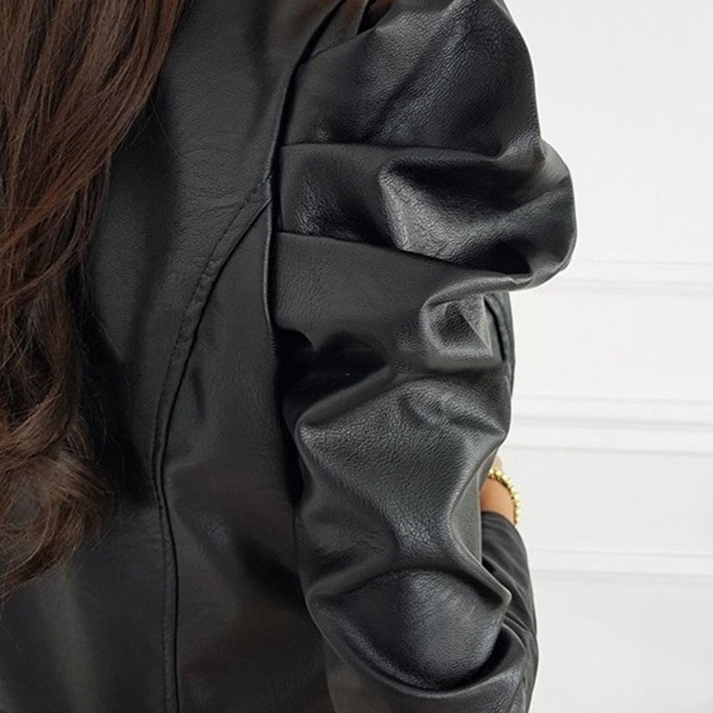 Daniela | Chaqueta Biker de Cuero Corta Mujer Manga Abullonada