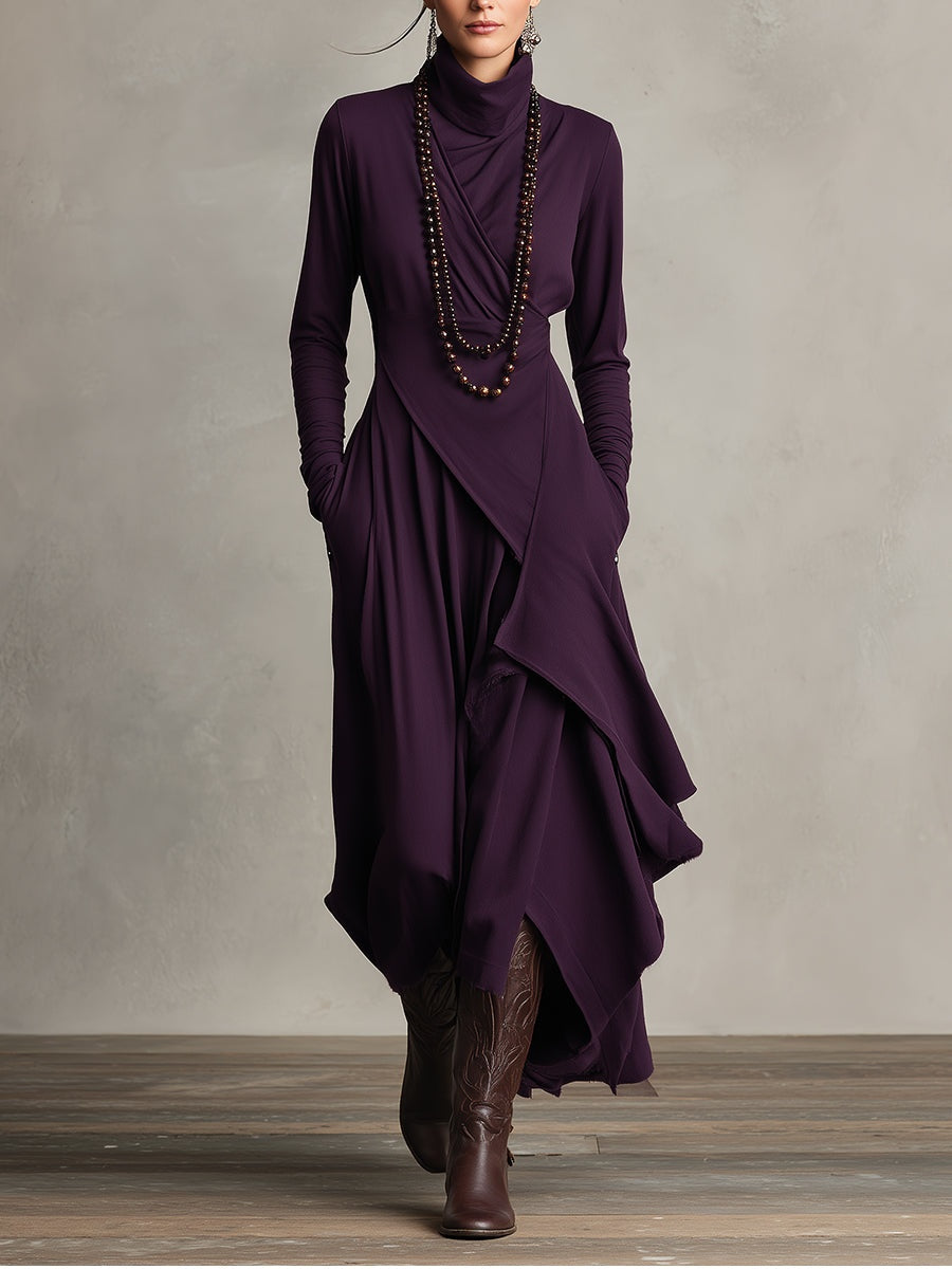Daniela | Vestido Largo de Invitada Invierno Mujer Cuello Alto Drapeado