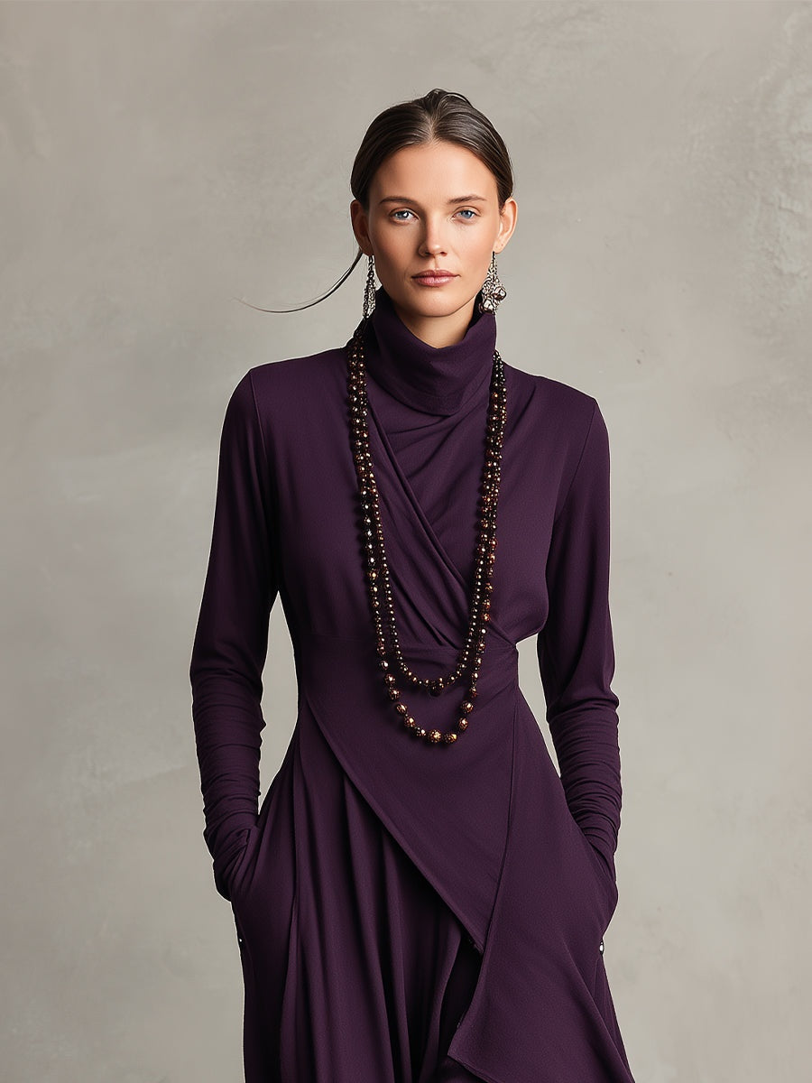 Daniela | Vestido Largo de Invitada Invierno Mujer Cuello Alto Drapeado