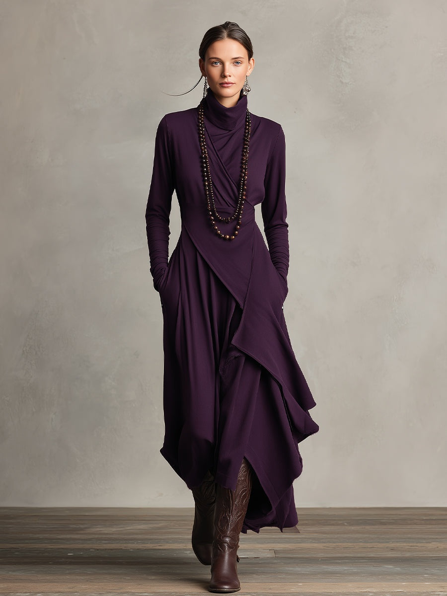 Daniela | Vestido Largo de Invitada Invierno Mujer Cuello Alto Drapeado
