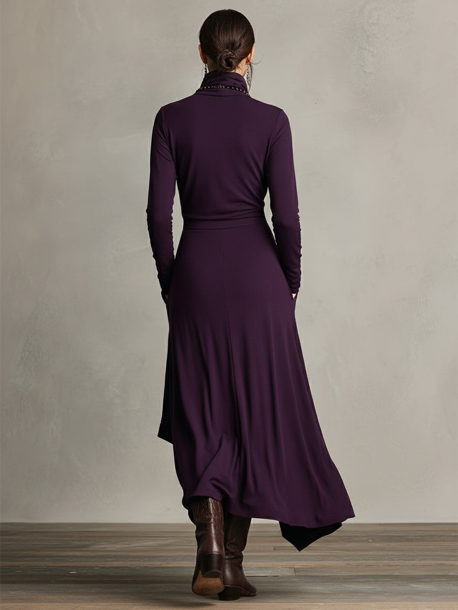 Daniela | Vestido Largo de Invitada Invierno Mujer Cuello Alto Drapeado