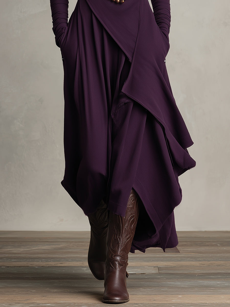 Daniela | Vestido Largo de Invitada Invierno Mujer Cuello Alto Drapeado