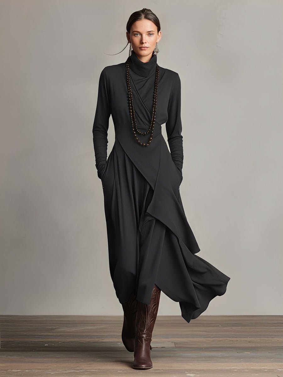 Daniela | Vestido Largo de Invitada Invierno Mujer Cuello Alto Drapeado