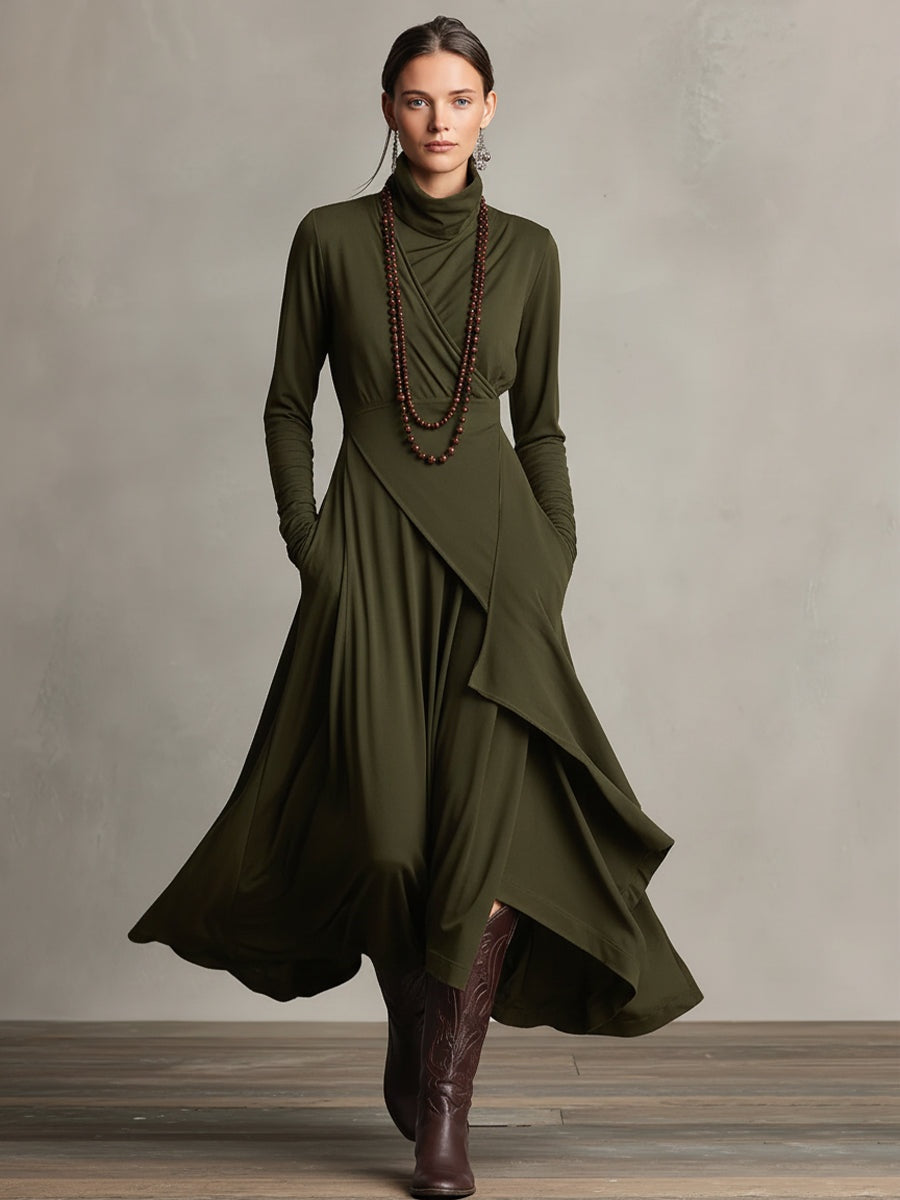 Daniela | Vestido Largo de Invitada Invierno Mujer Cuello Alto Drapeado