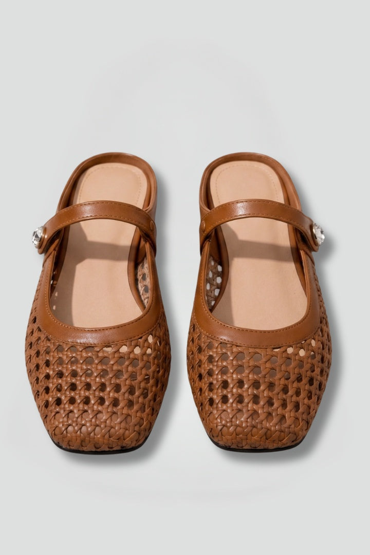 Paola | Mules Planos Tejidos Mary Jane Mujer Correa Joya