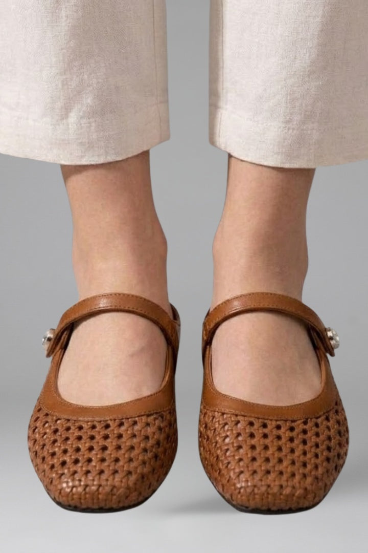Paola | Mules Planos Tejidos Mary Jane Mujer Correa Joya