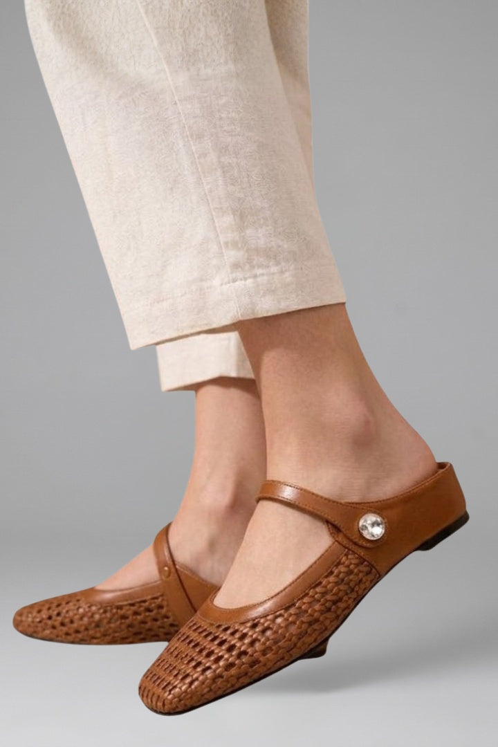 Paola | Mules Planos Tejidos Mary Jane Mujer Correa Joya