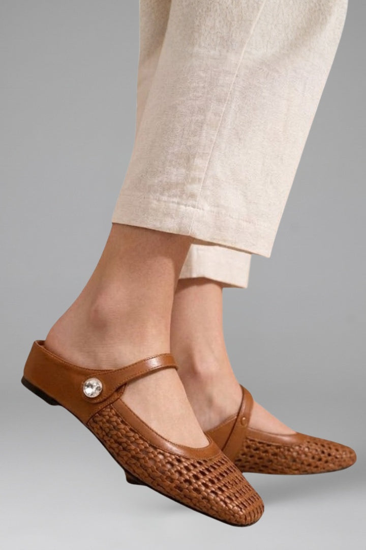 Paola | Mules Planos Tejidos Mary Jane Mujer Correa Joya