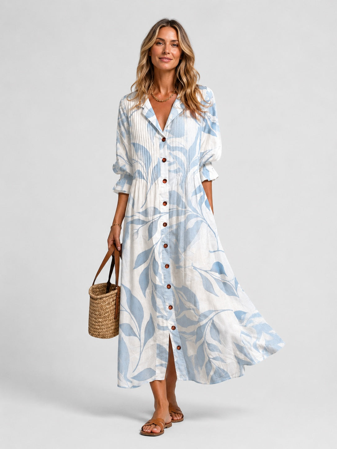 Paola | Vestido Largo Camisero Estampado Mujer Manga Larga Botones