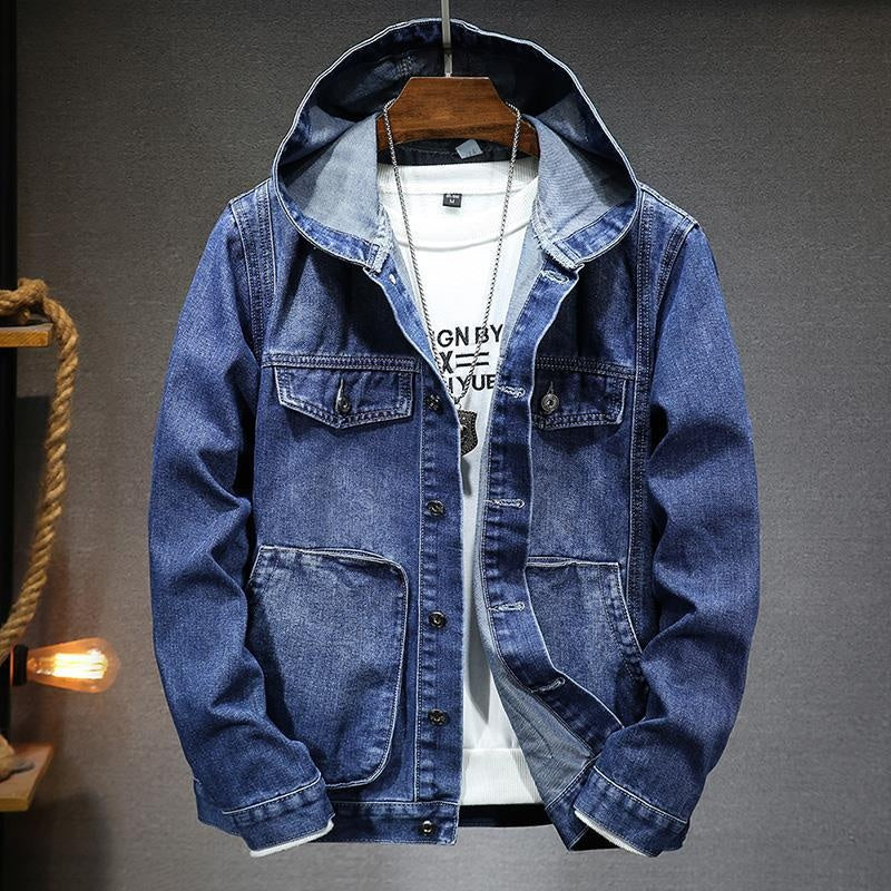 Pablo | Chaqueta de Jean con Capucha Hombre Denim Bolsillos