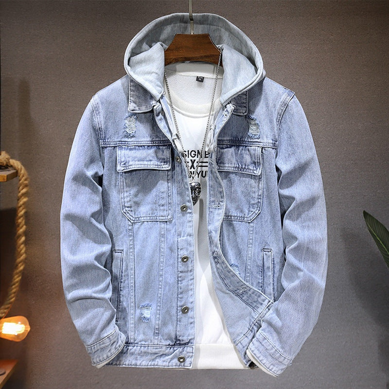 Pablo | Chaqueta de Jean con Capucha Hombre Denim Bolsillos