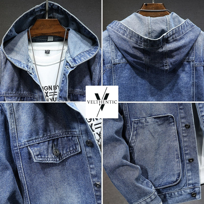 Pablo | Chaqueta de Jean con Capucha Hombre Denim Bolsillos