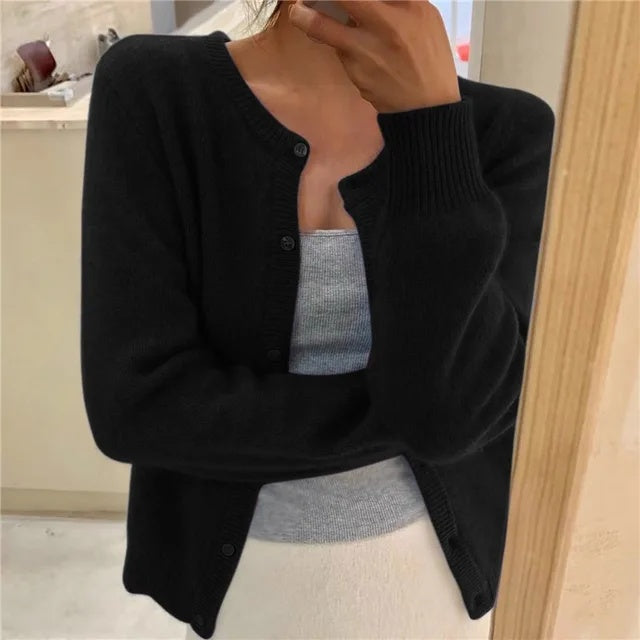Paula | Cárdigan Tejido Suave Mujer Escote Redondo Botones