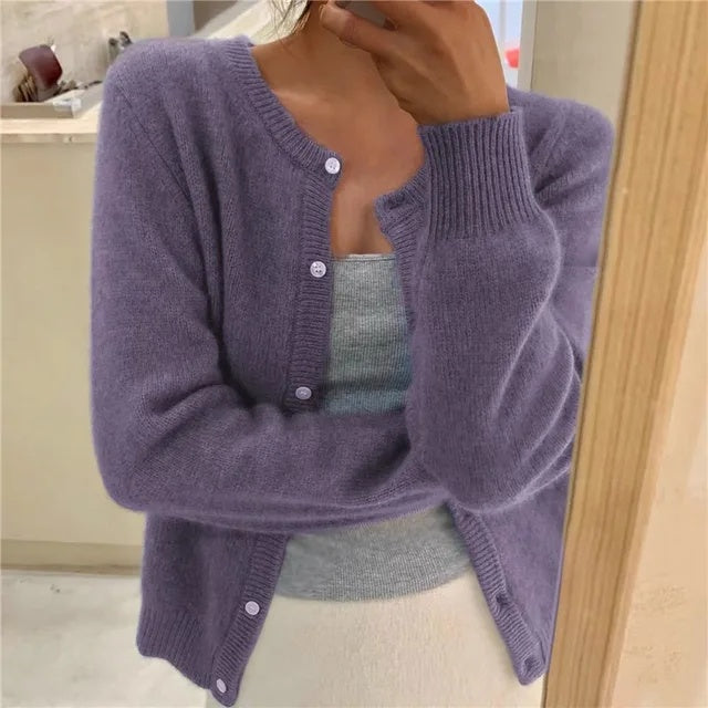 Paula | Cárdigan Tejido Suave Mujer Escote Redondo Botones