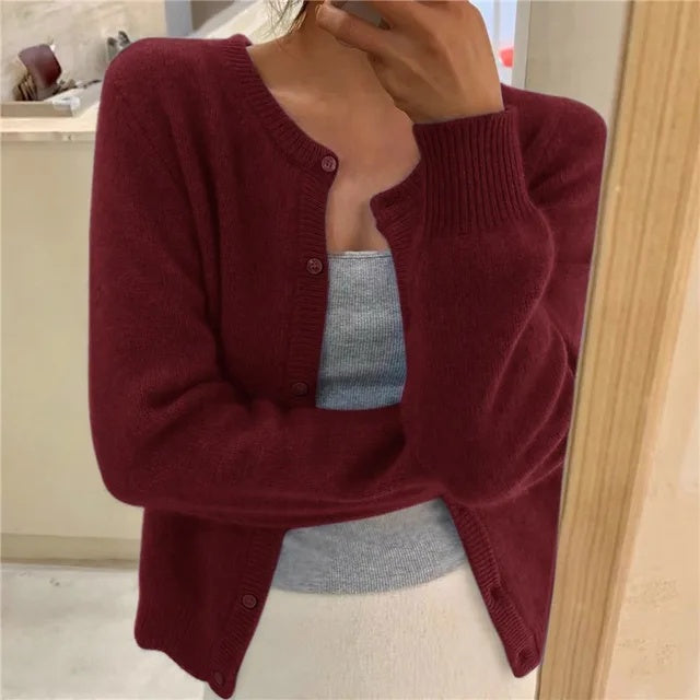 Paula | Cárdigan Tejido Suave Mujer Escote Redondo Botones