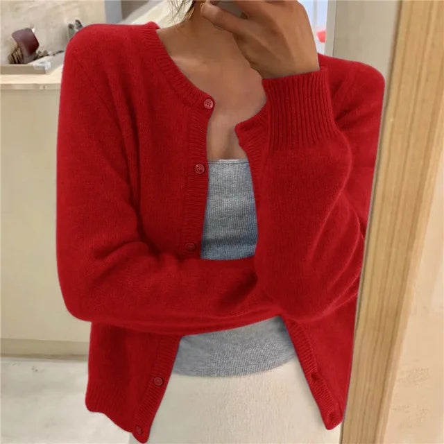 Paula | Cárdigan Tejido Suave Mujer Escote Redondo Botones