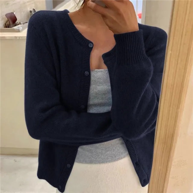 Paula | Cárdigan Tejido Suave Mujer Escote Redondo Botones
