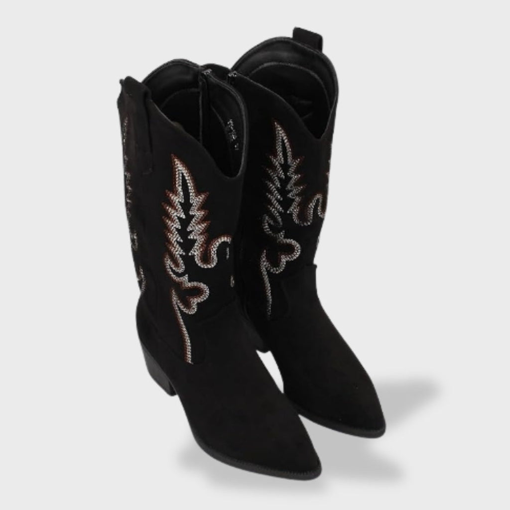 Rocío | Botas Vaqueras Mujer de Gamuza Caña Alta Bordado Western