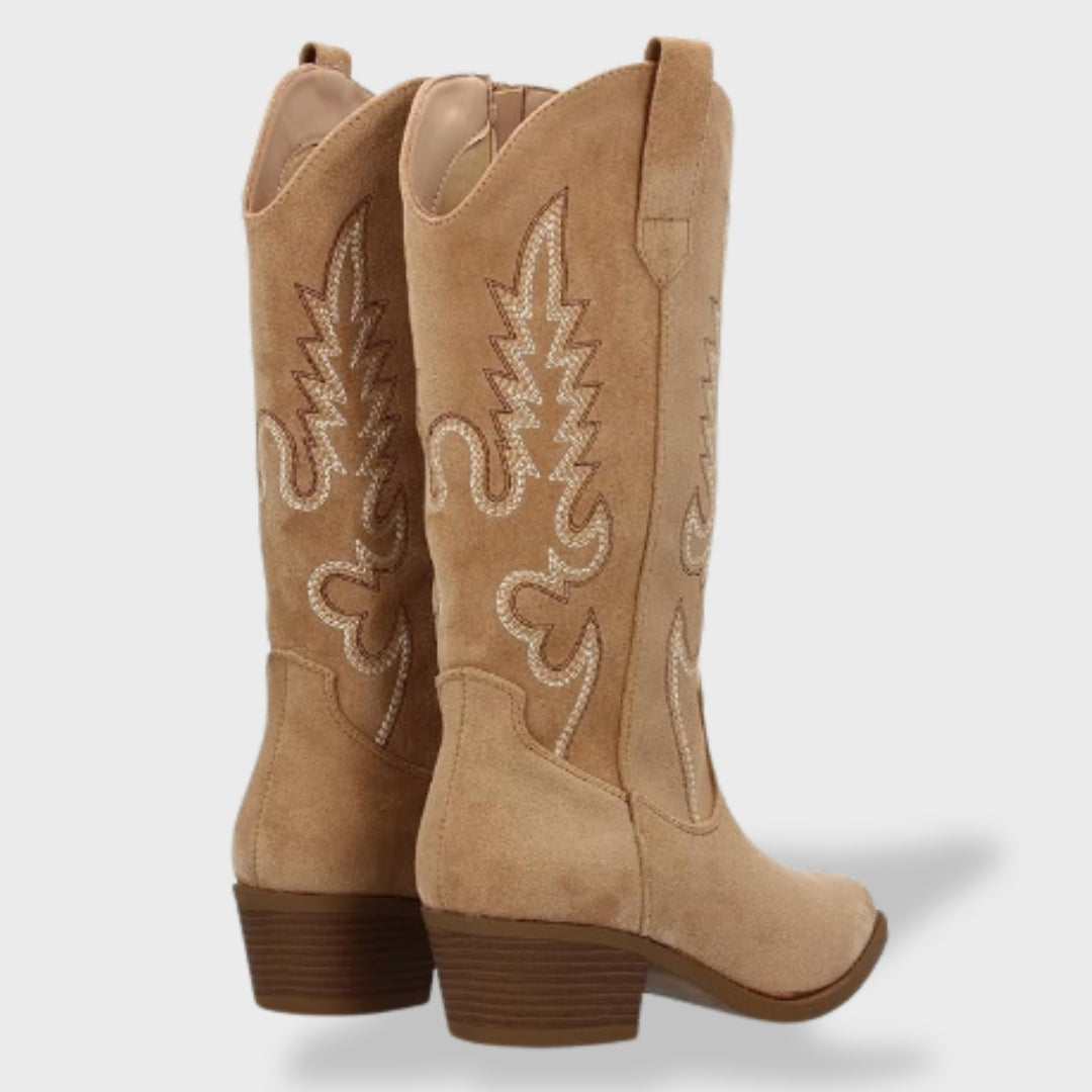 Rocío | Botas Vaqueras Mujer de Gamuza Caña Alta Bordado Western
