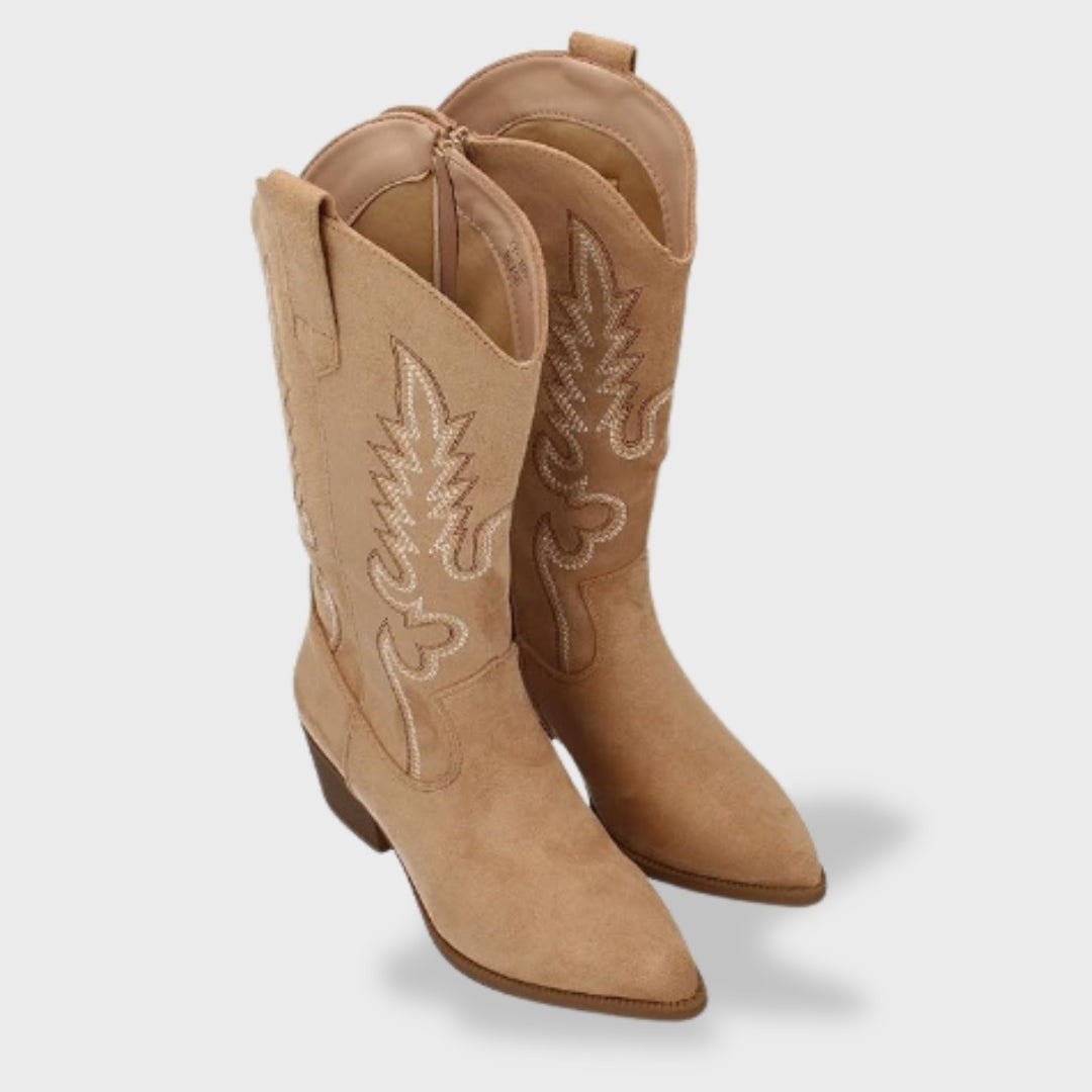 Rocío | Botas Vaqueras Mujer de Gamuza Caña Alta Bordado Western