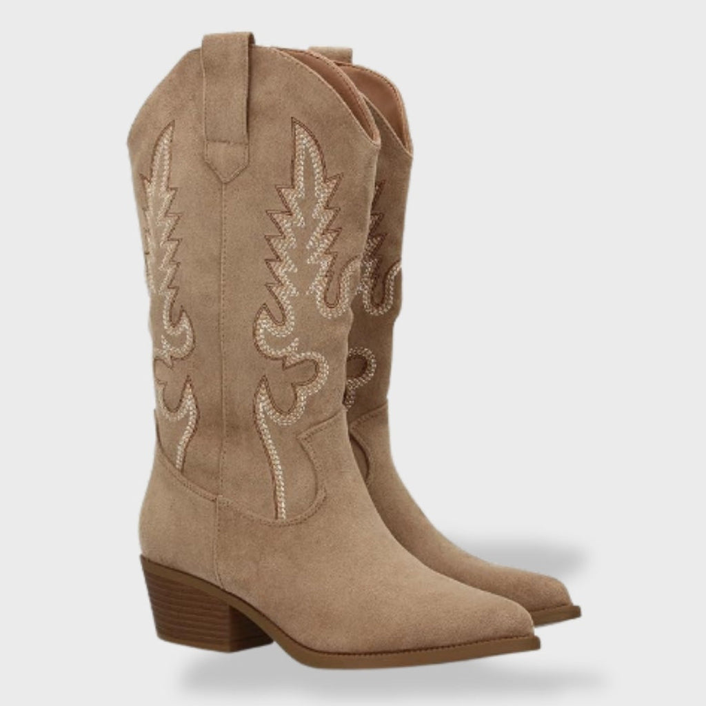 Rocío | Botas Vaqueras Mujer de Gamuza Caña Alta Bordado Western
