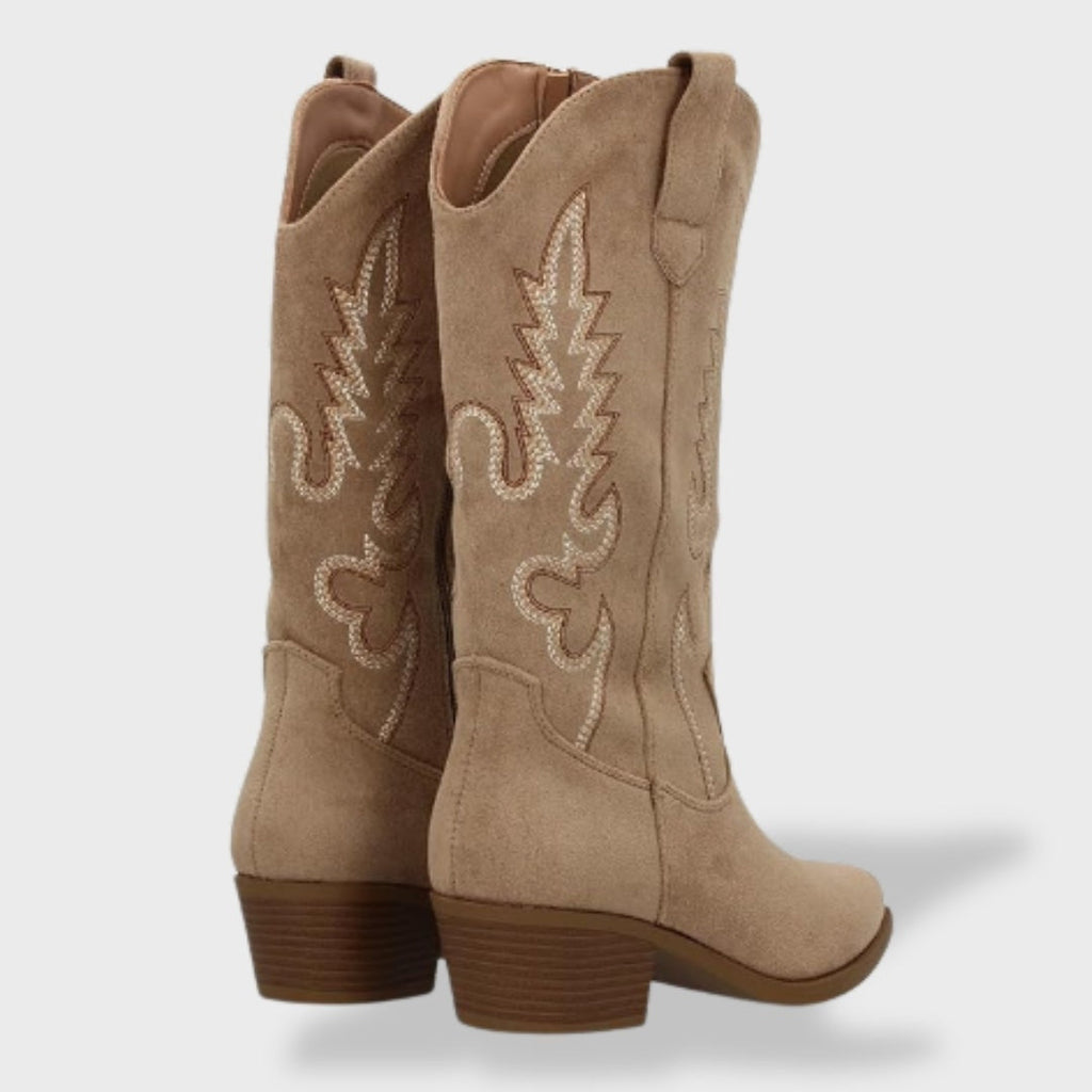 Rocío | Botas Vaqueras Mujer de Gamuza Caña Alta Bordado Western