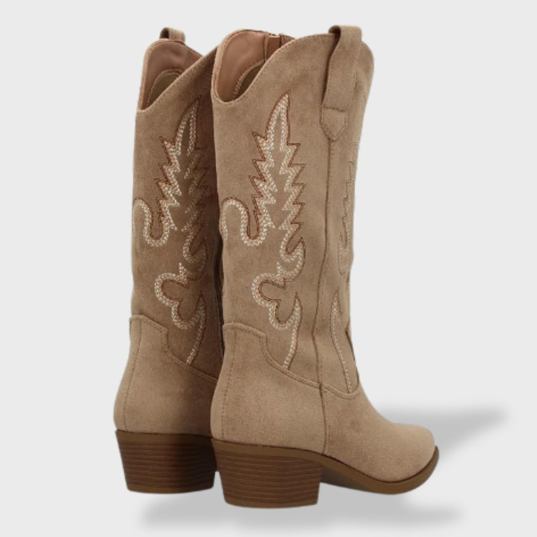 Rocío | Botas Vaqueras Mujer de Gamuza Caña Alta Bordado Western