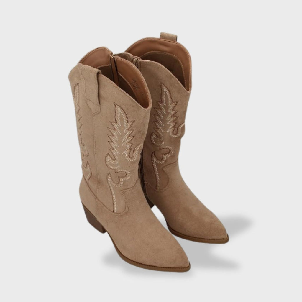 Rocío | Botas Vaqueras Mujer de Gamuza Caña Alta Bordado Western