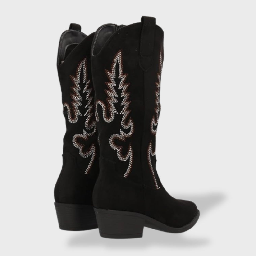 Rocío | Botas Vaqueras Mujer de Gamuza Caña Alta Bordado Western