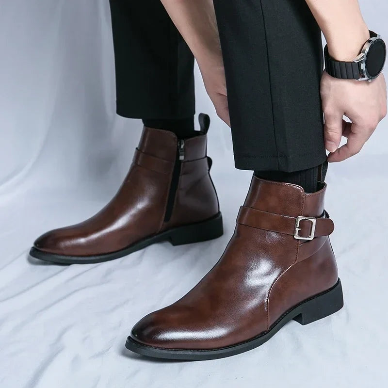 Sergio | Botines Chelsea de Cuero Hombre Cremallera Lateral