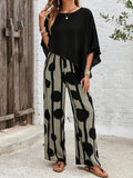 Sara | Conjunto Casual de Dos Piezas Top Asimétrico y Pantalón Pierna Ancha Mujer Estampado