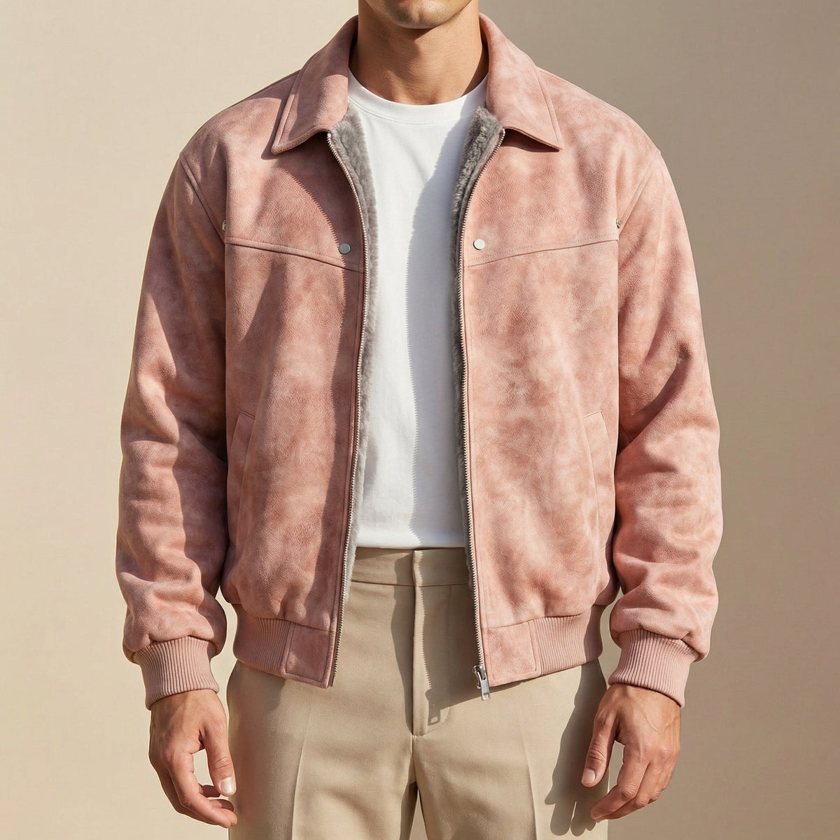 Tomás | Chaqueta de Cuero Hombre Bomber Cuello Solapa