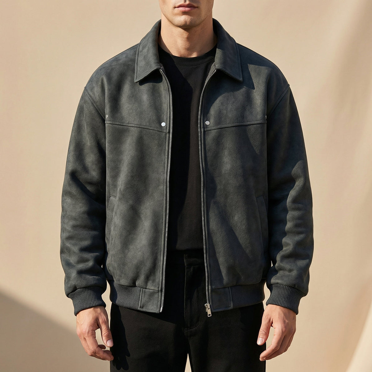 Tomás | Chaqueta de Cuero Hombre Bomber Cuello Solapa