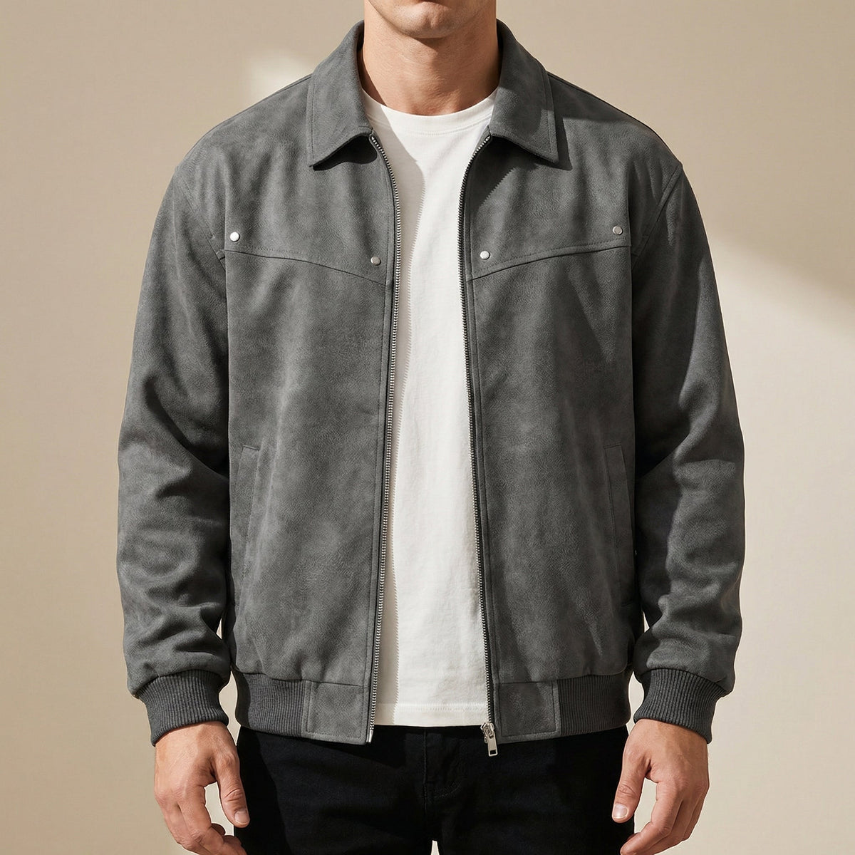 Tomás | Chaqueta de Cuero Hombre Bomber Cuello Solapa